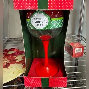 NWT Dear Santa all I want for Christmas is everything wine glass